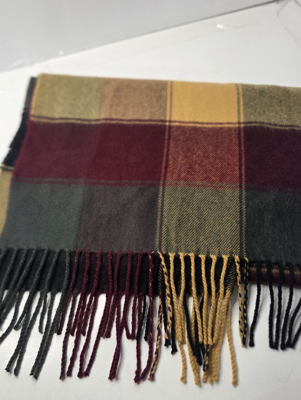 100% cashmere scarf hand taylored in germany window pain plaid tan wine black